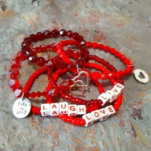 Inspirational red stretch bracelet set. (Set of 6)
